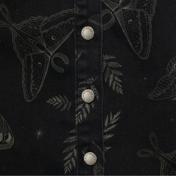 NWT Disturbia Callopistria Moth Print Denim Mini Apron Dress size 10 - Picture 6 of 12